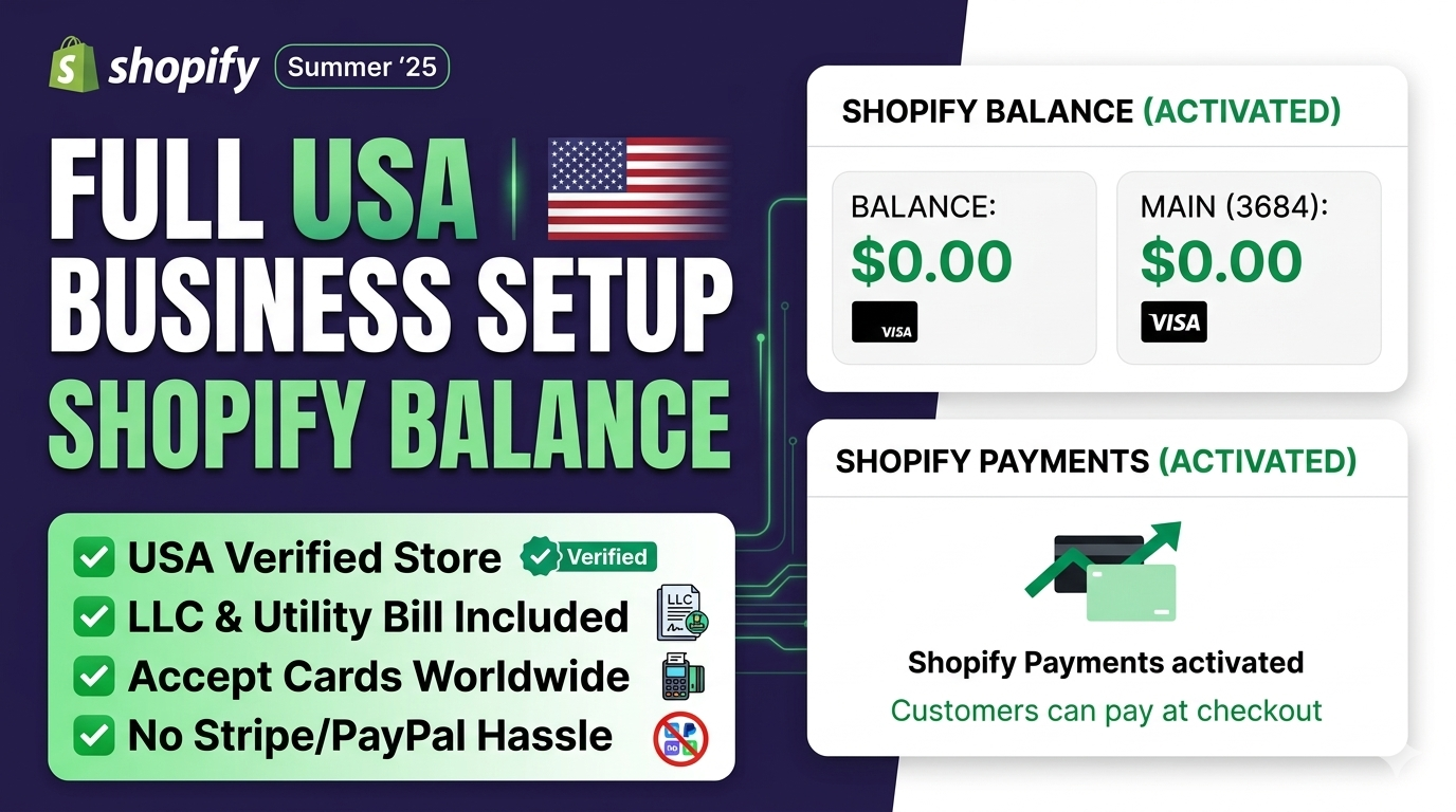 Verified Shopify USA  Business Store with Shopify Balance Active